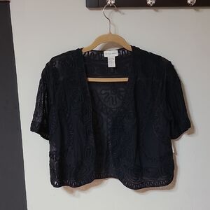 Soft Surroundings Black Mesh Bolero Jacket With Embroidery Size Medium